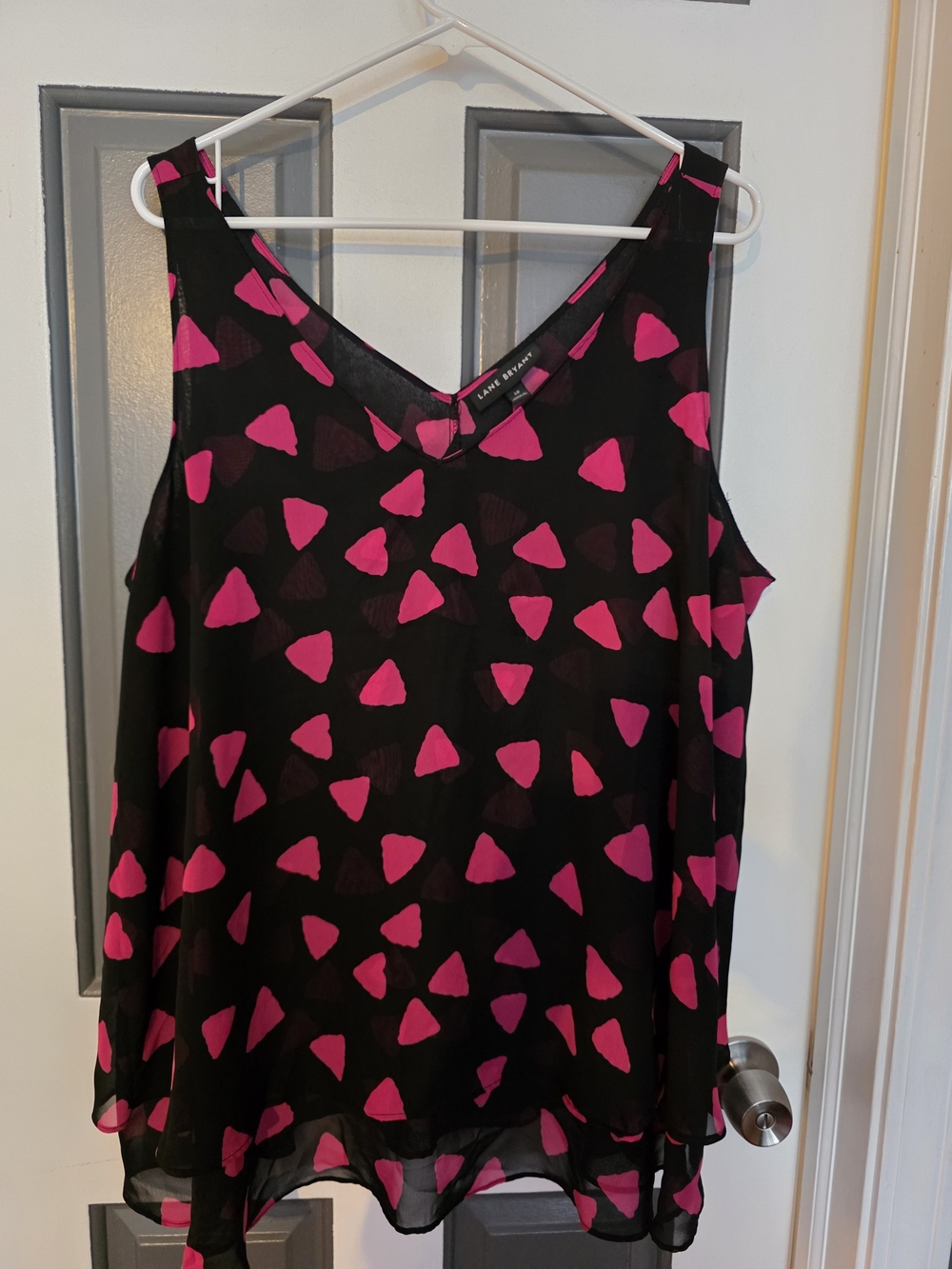 Lane Bryant Black Tank with Hot Pink Geometric Print